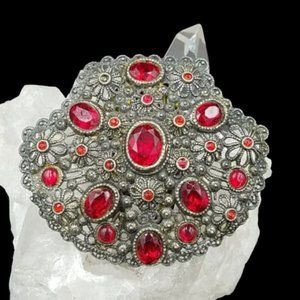 Vintage New England Glassworks Red Rhinestone Dress Clip